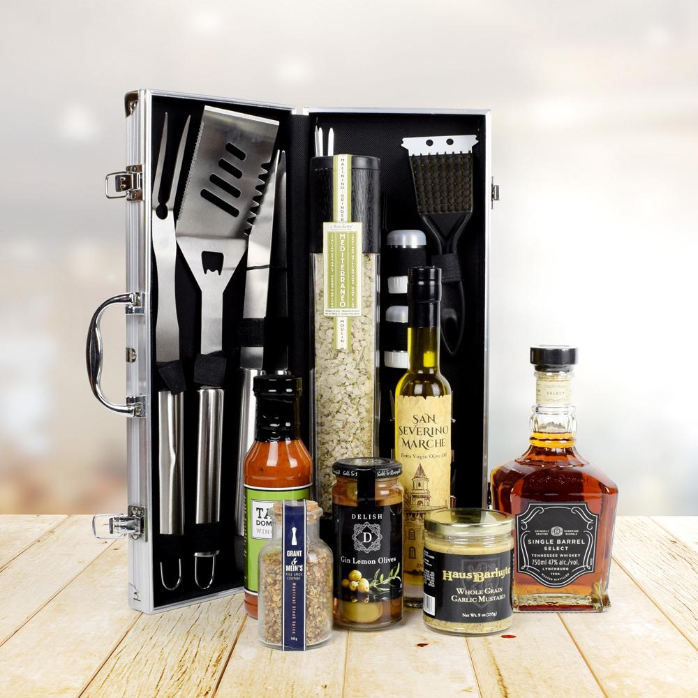 Deluxe Barbeque Tool Gift Basket with Liquor
