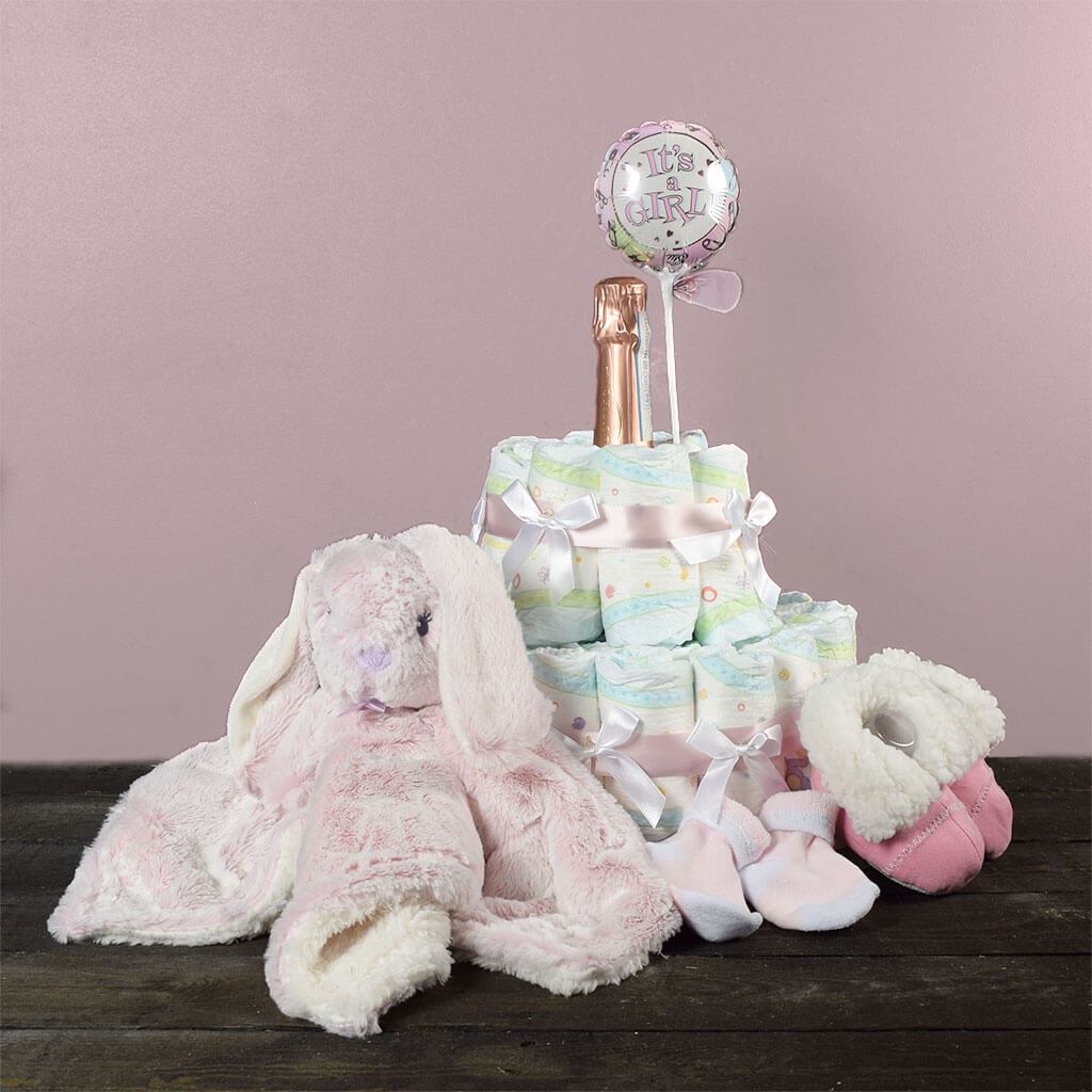 It's A Girl! Champagne & Diaper Gift