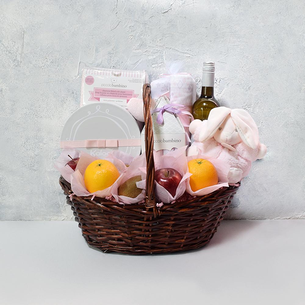 Sweetheart Bunny Baby Gift Basket with Wine