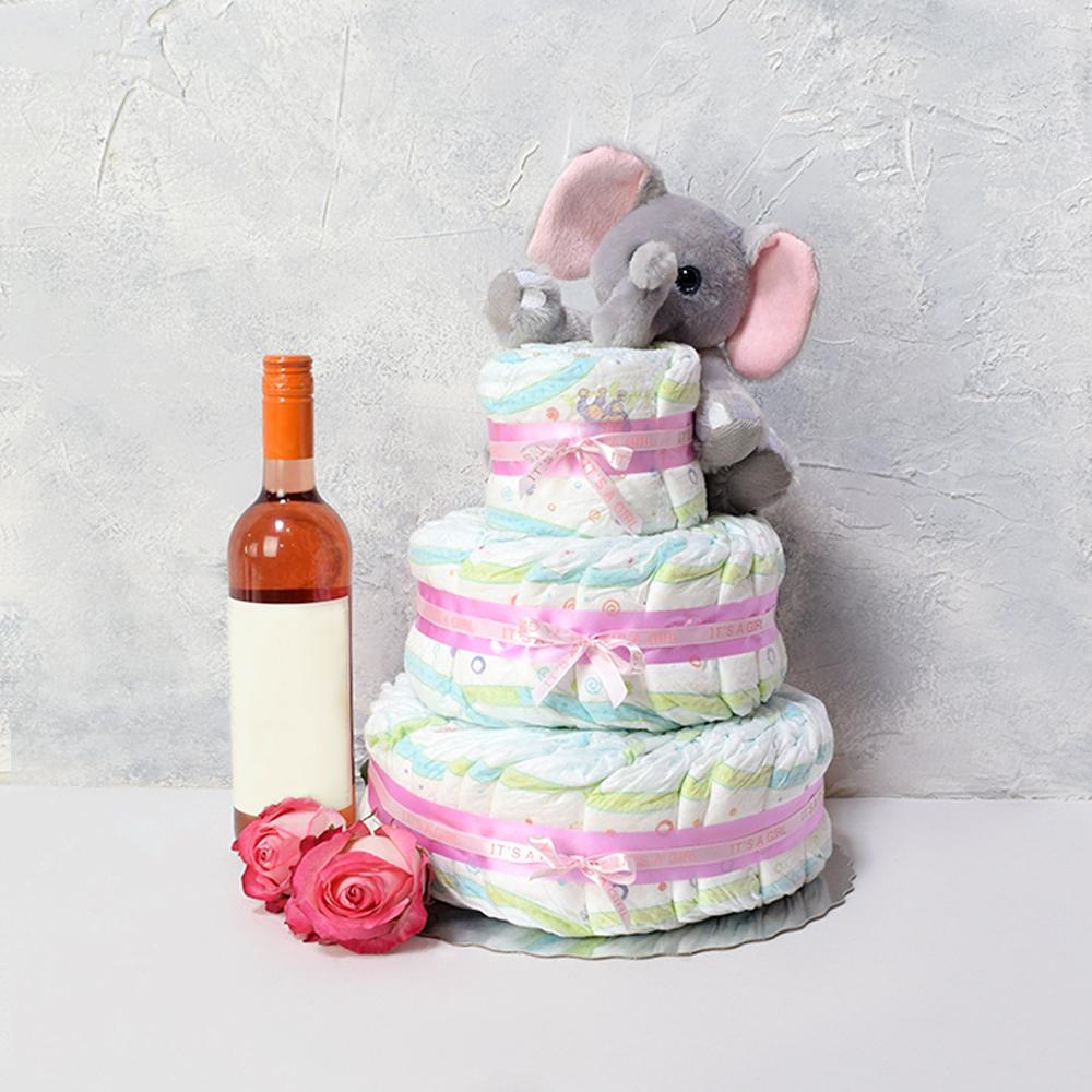Plush Elephant Baby Gift Basket with Wine