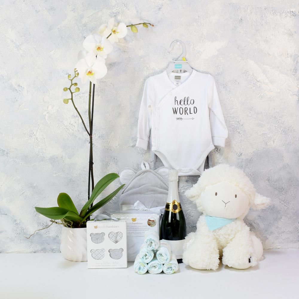 ADORABLE SHEEP BABY GIFT SET WITH CHAMPAGNE