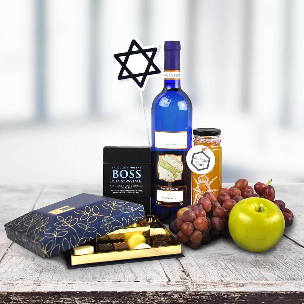Gourmet Chocolates & Wine Hanukkah Gift Basket