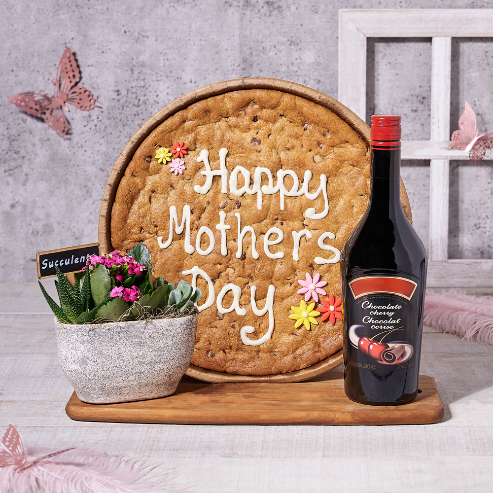 The Mother’s Day Liquor & Giant Cookie Gift Set, gourmet gift, cookie gift, liquor gift, plant gift, mothers day
