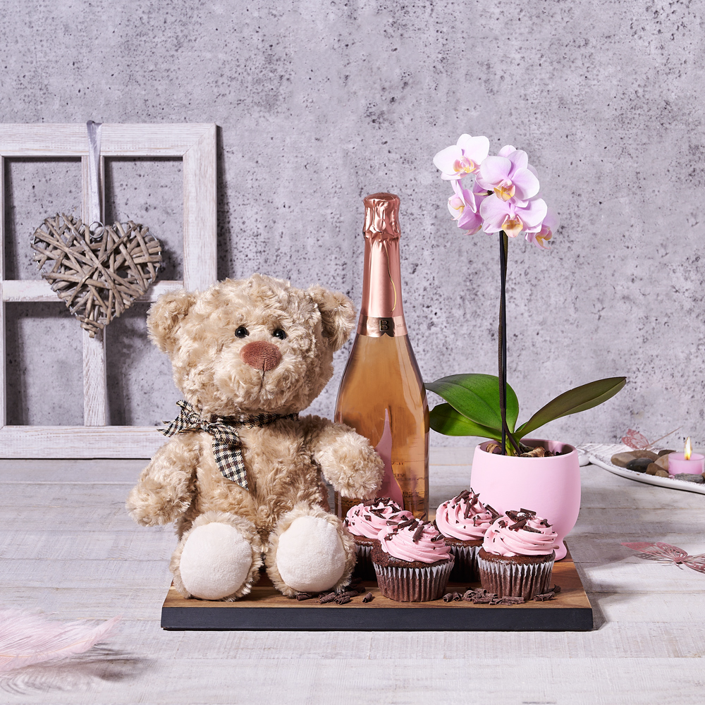 Celebrate Mom Champagne Gift Set, champagne gift, orchid gift, teddy bear gift, mother's day gift, mother's day