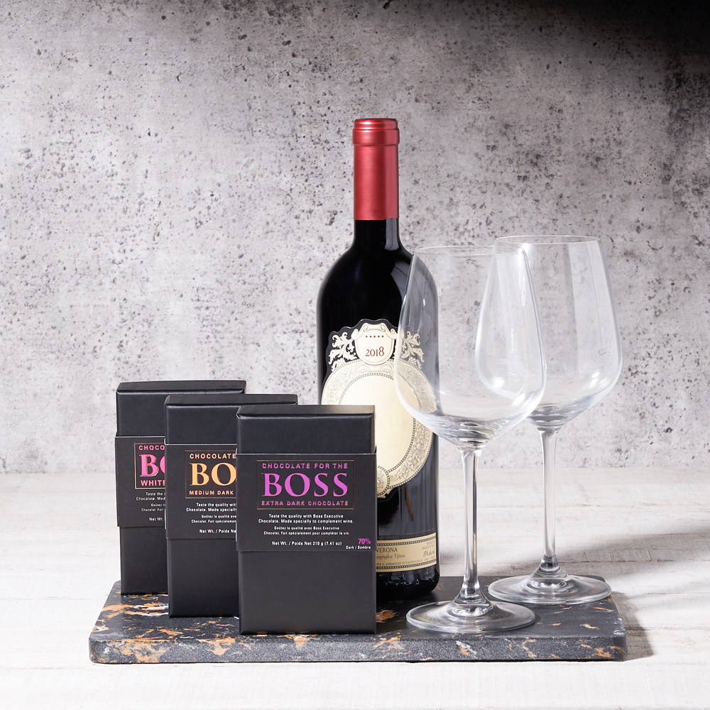 BOSS Deluxe Wine Pairing Chocolate Bars - Trio Gift Set, Wine Gift Baskets, Gourmet Gift Baskets, USA Delivery