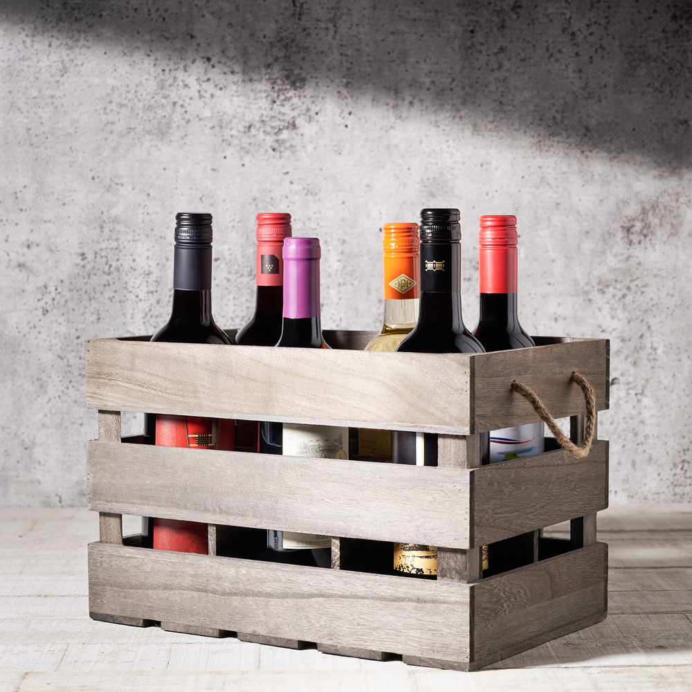 Hazelton’s Six Wine Crate with House Wine, Wine Gift Baskets, USA Delivery