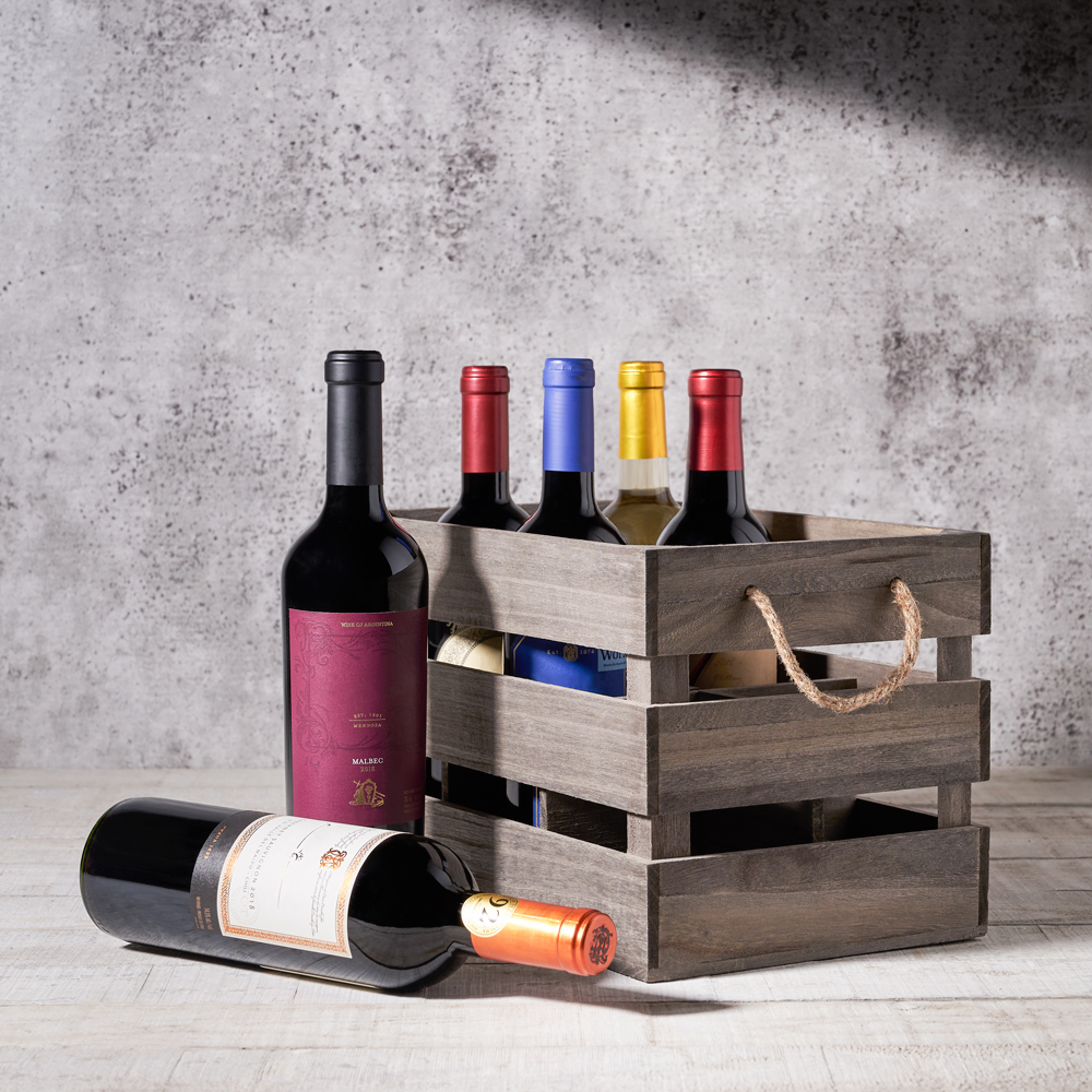 Hazelton’s Six Wine Crate with Premium Wine, Wine Gift Baskets, USA Delivery