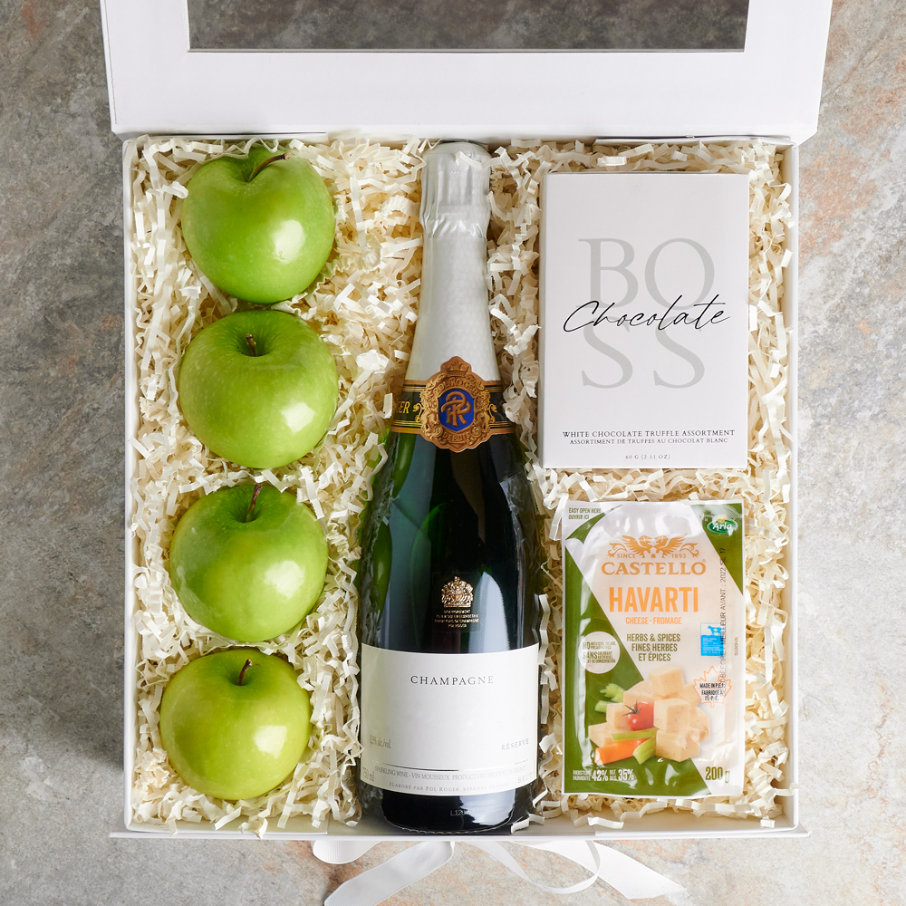 Pure Delight Fruit & Snack Box with Champagne