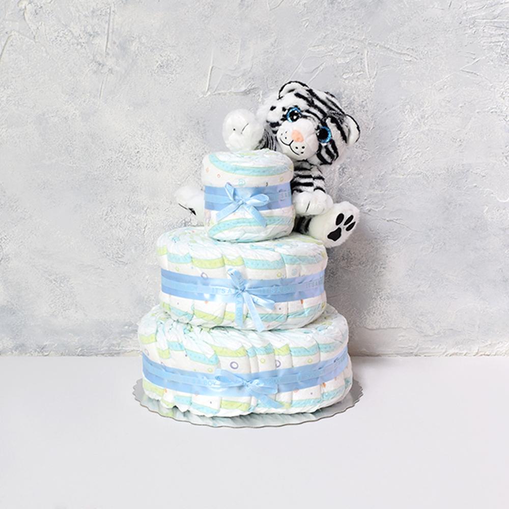 White Tiger & Diaper Cake Gift Set