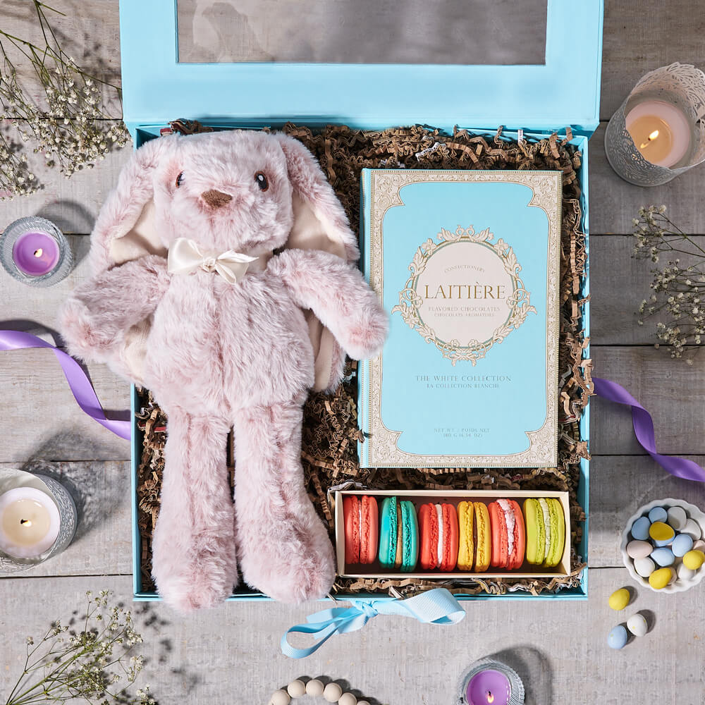 Bunny & Easter Sweets Box, plush gift, plush, chocolate gift, cookies, cookie gift, cookie, gourmet gift, gourmet, easter gift, easter