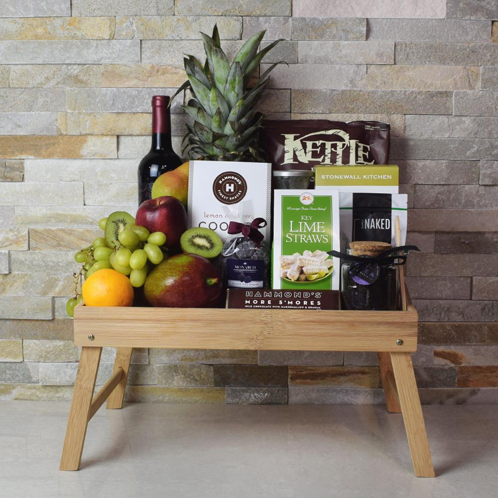 Foodie’s Delight Fruit & Snack Basket with Wine