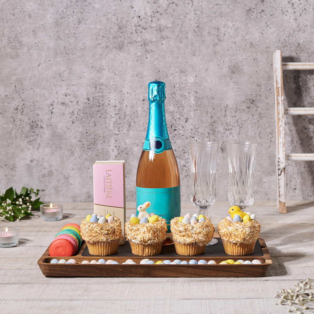Easter Champagne & Cupcakes Gift, champagne gift, champagne, sparkling wine gift, sparkling wine, cupcake gift, cupcake, gourmet gift, gourmet