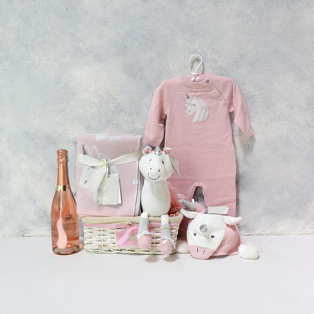 Baby & The Unicorn Gift Basket with Champagne