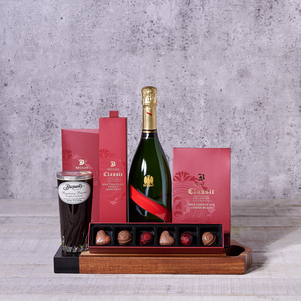 Green Isle Sweets Chocolate & Champagne Basket, gourmet gift, champagne gift, sparkling wine gift, chocolate gift