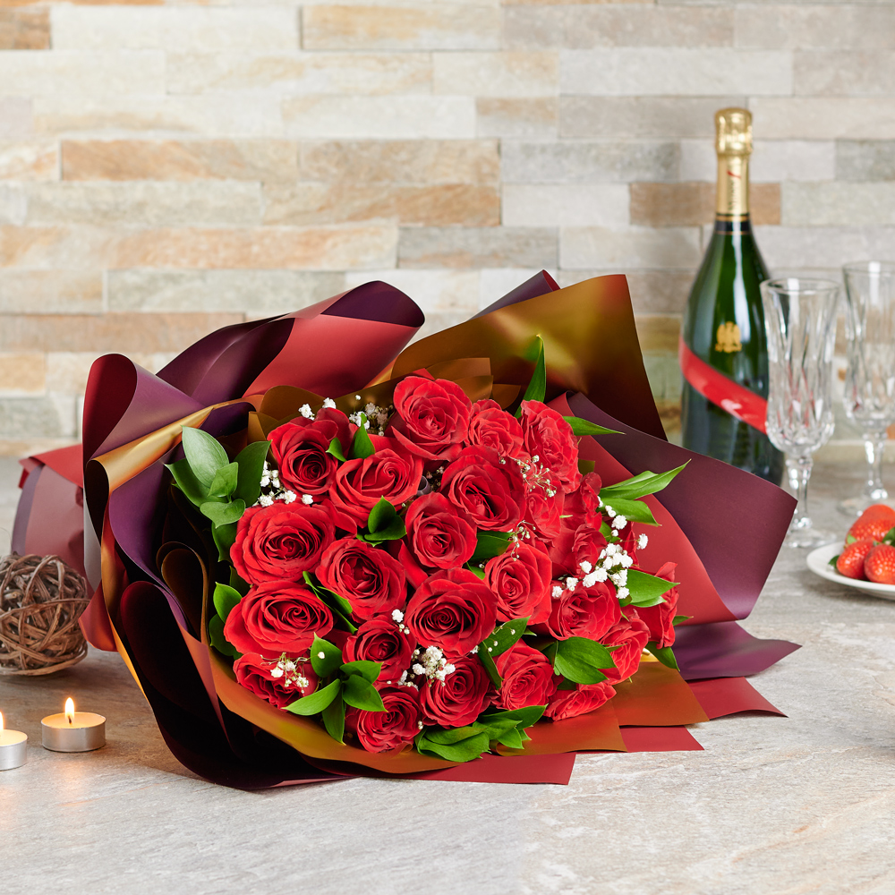 Happy Birthday Surprise with Red Roses Bouquet