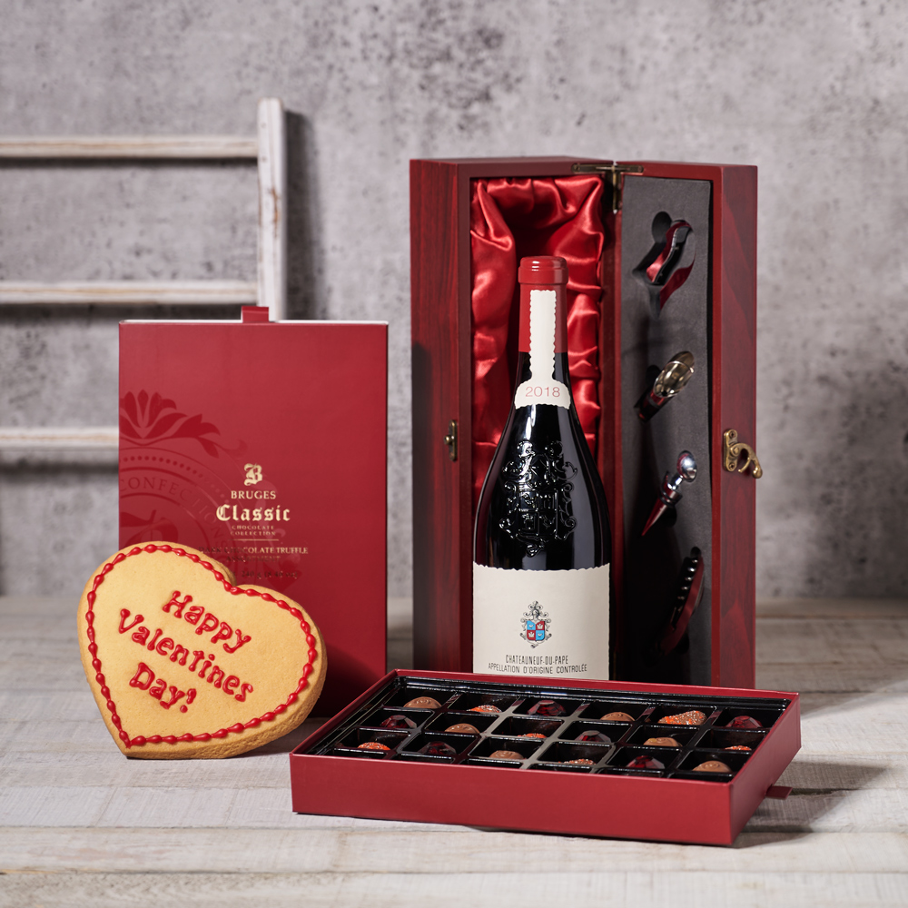Chocolate & Wine Valentine’s Day Basket, Valentine's Day gifts, chocolate gifts, wine gifts