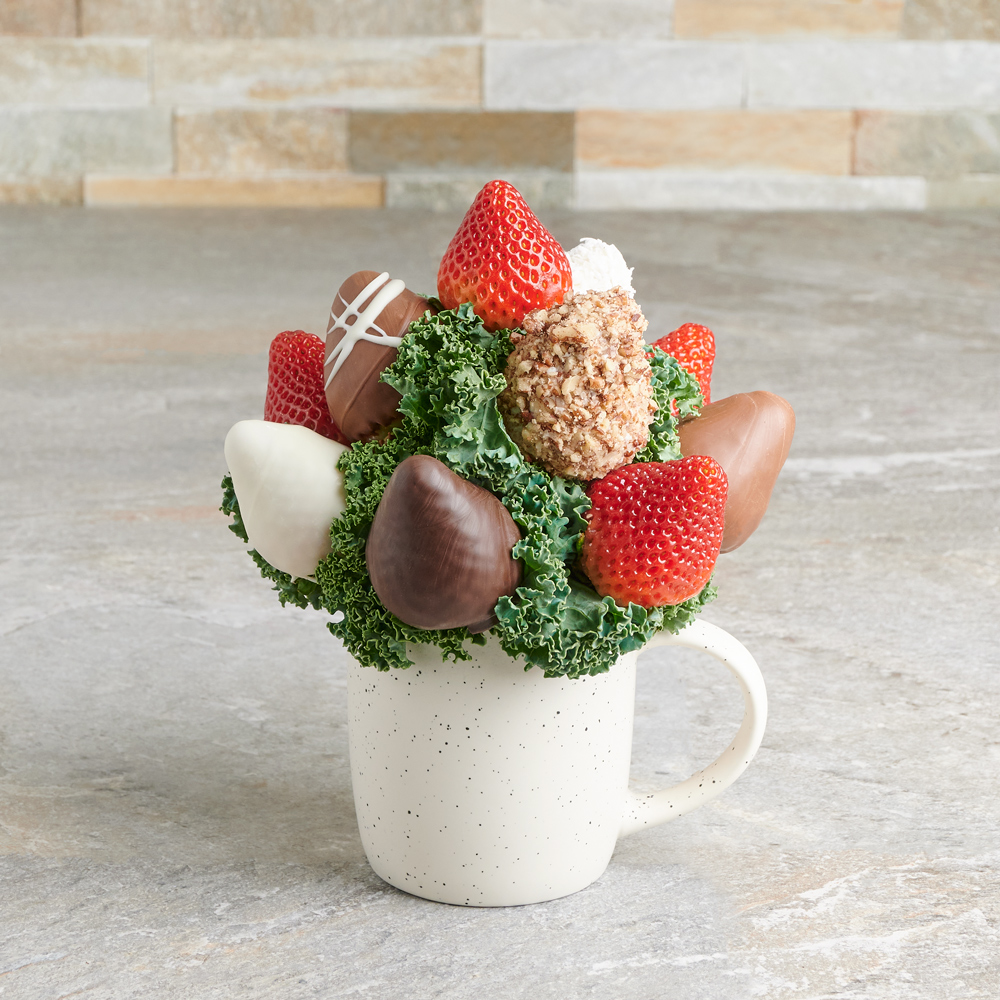 Mug of Chocolate Dipped Strawberries, Valentine's Day gifts, chocolate covered strawberries