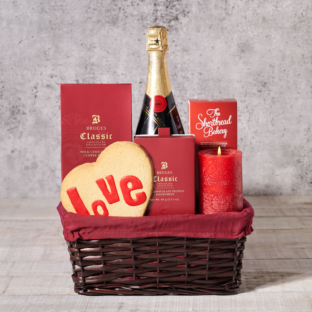 Champagne & Sweets Gift Basket, Valentine's Day gifts, sparkling wine gifts, cookie gifts
