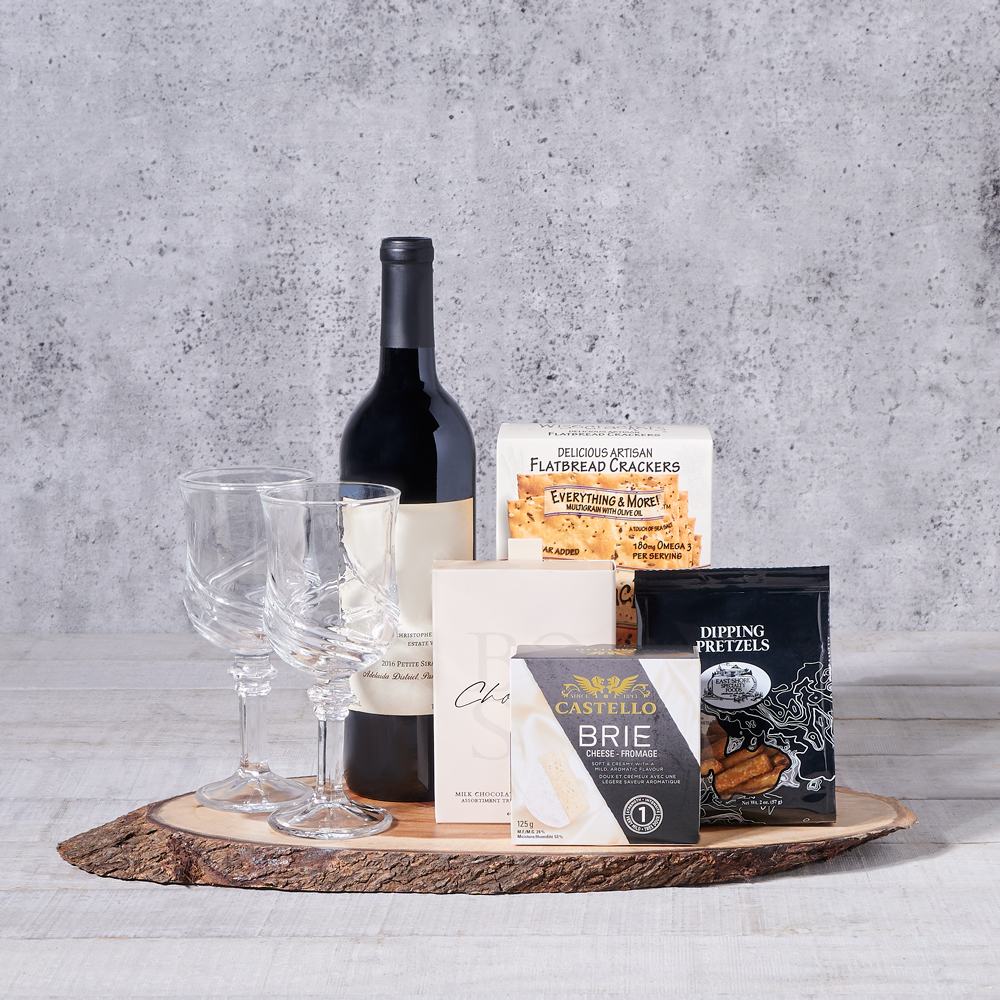 Caledonia Wine and Cheese Set, Wine Gift Baskets, Gourmet Gift Baskets, Snacks, Cheese, Jam, Chocolate, Wine, USA Delivery