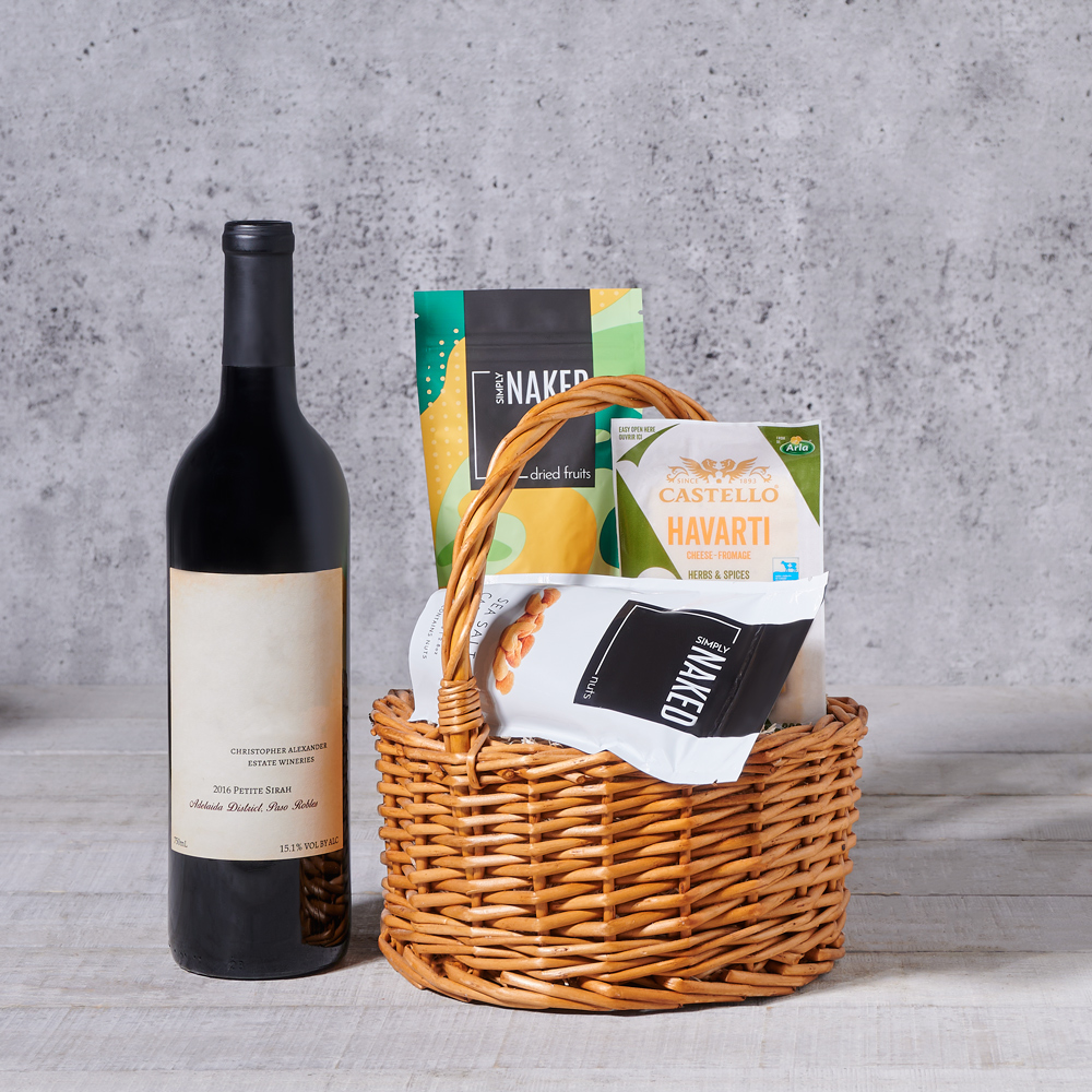 Select Snacks and Wine Basket, gourmet gift, gourmet, cheese gift, cheese, wine gift, wine