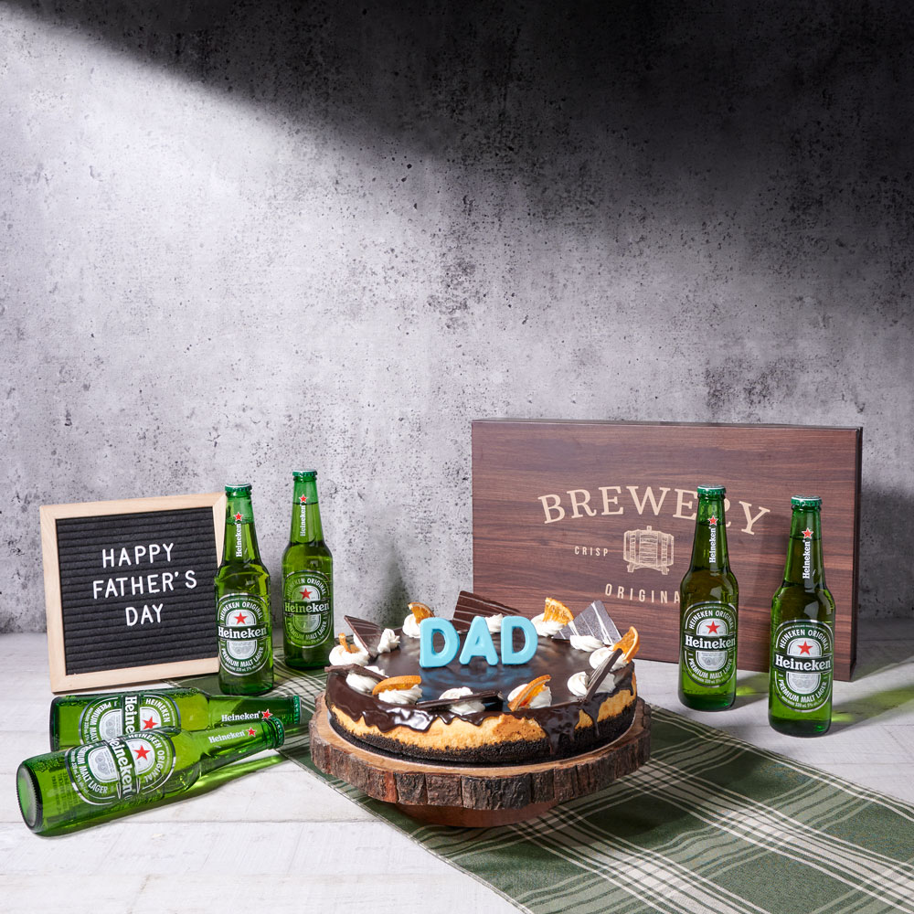 Dad's Decadent Beer & Cake Gift Set, beer gift baskets, cake gift baskets, beer, cheesecake, father's day, US Delivery