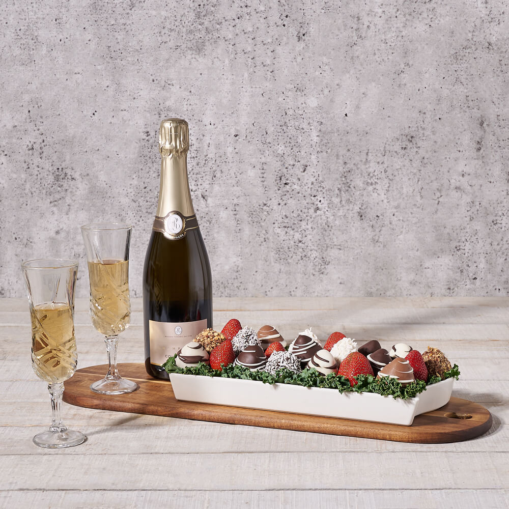 Marvelous Champagne & Chocolate Strawberries Gift, champagne gift, champagne, sparkling wine gift, sparkling wine, chocolate covered strawberry gift, chocolate covered strawberry, fruit gift, fruit