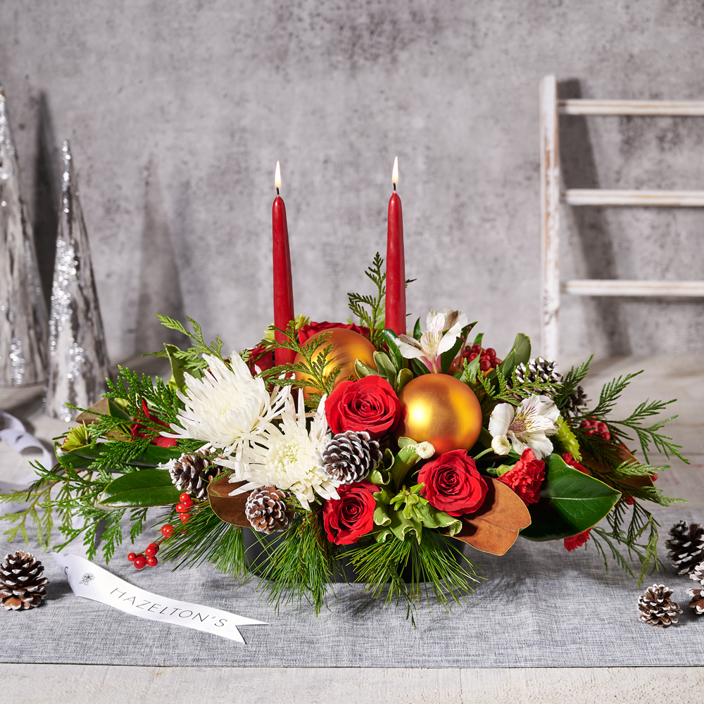 holiday, candle, christmas, flowers, Mixed Floral Arrangement, Set 23997-2021, floral gift delivery, delivery floral gift, christmas flowers usa, usa christmas flowers