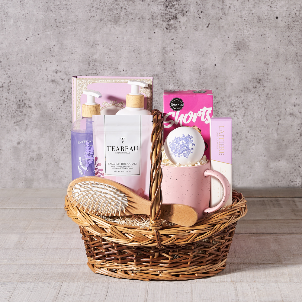 Lovely Blossoming Spa Basket, mother's day, gourmet, spa gift basket, skincare, lavender, spa gift, bath and body, spa, spa gift basket delivery, delivery spa gift basket, bath and body basket usa, usa bath and body basket