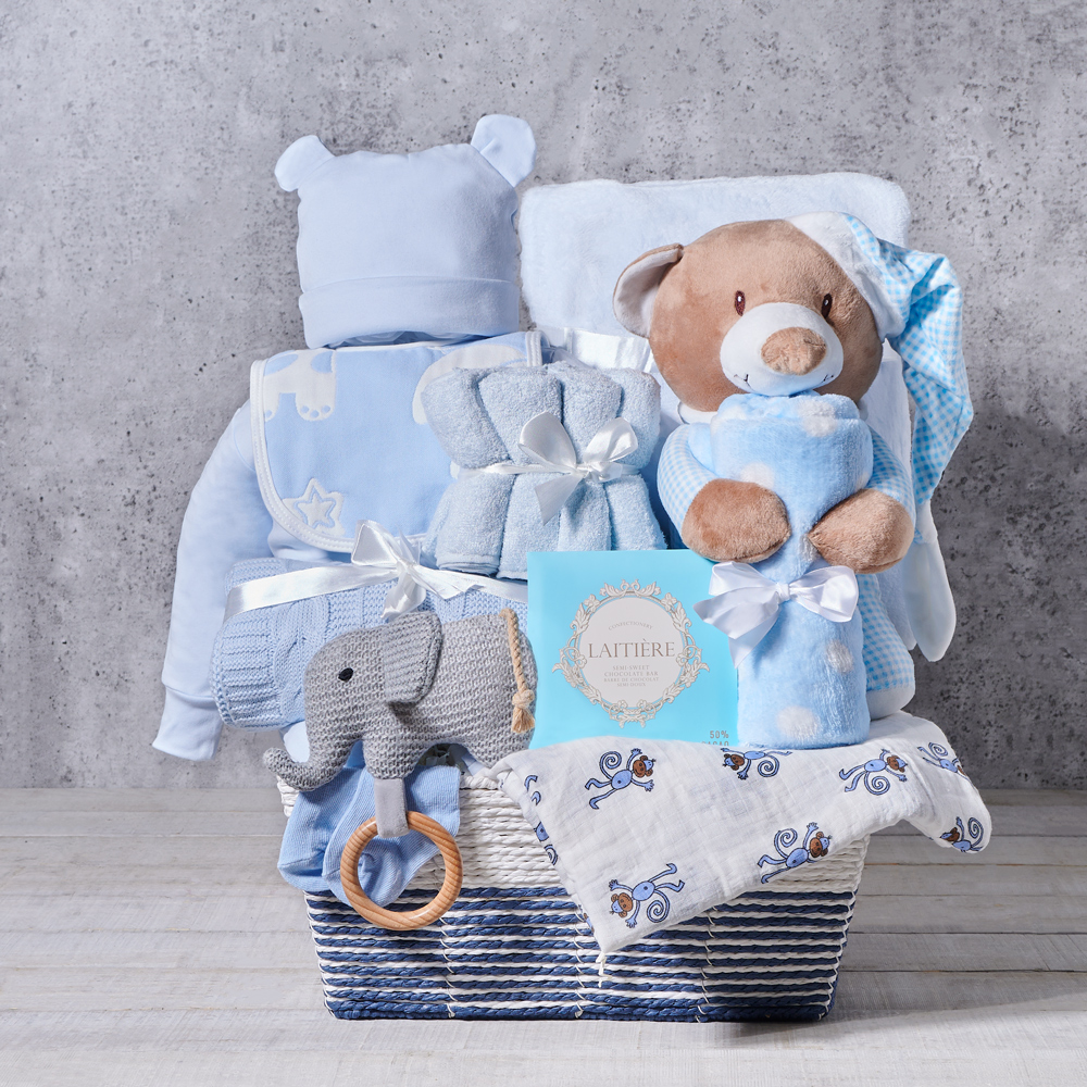 Soft & Snuggly Baby Boy Gift Basket, baby gift, baby, baby boy gift, baby boy, baby shower gift, baby shower