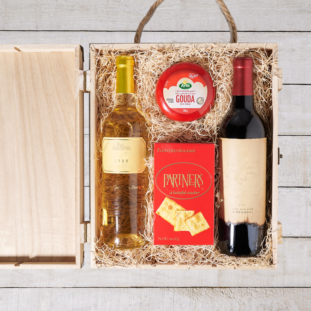 Fresh Cheese & Wine Duo Box, Wine Gift Baskets, Gourmet Gift Baskets, USA Delivery
