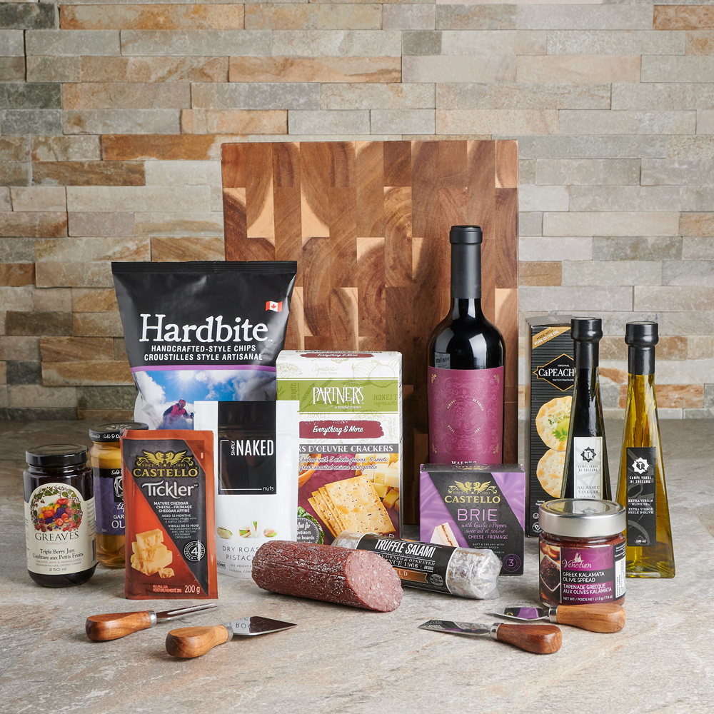 The Gourmet Deli Delight Gift Board, gourmet gift board, deli gift board delivery USA, gourmet gift baskets, Chips, crackers, Dips, Jam, Cheese, charcuterie