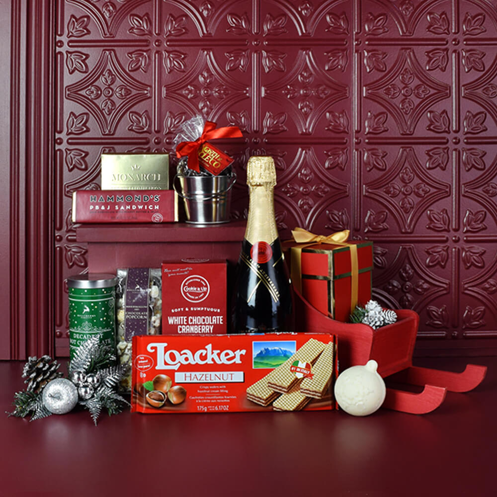 Treats & Champagne Sleigh Gift Basket