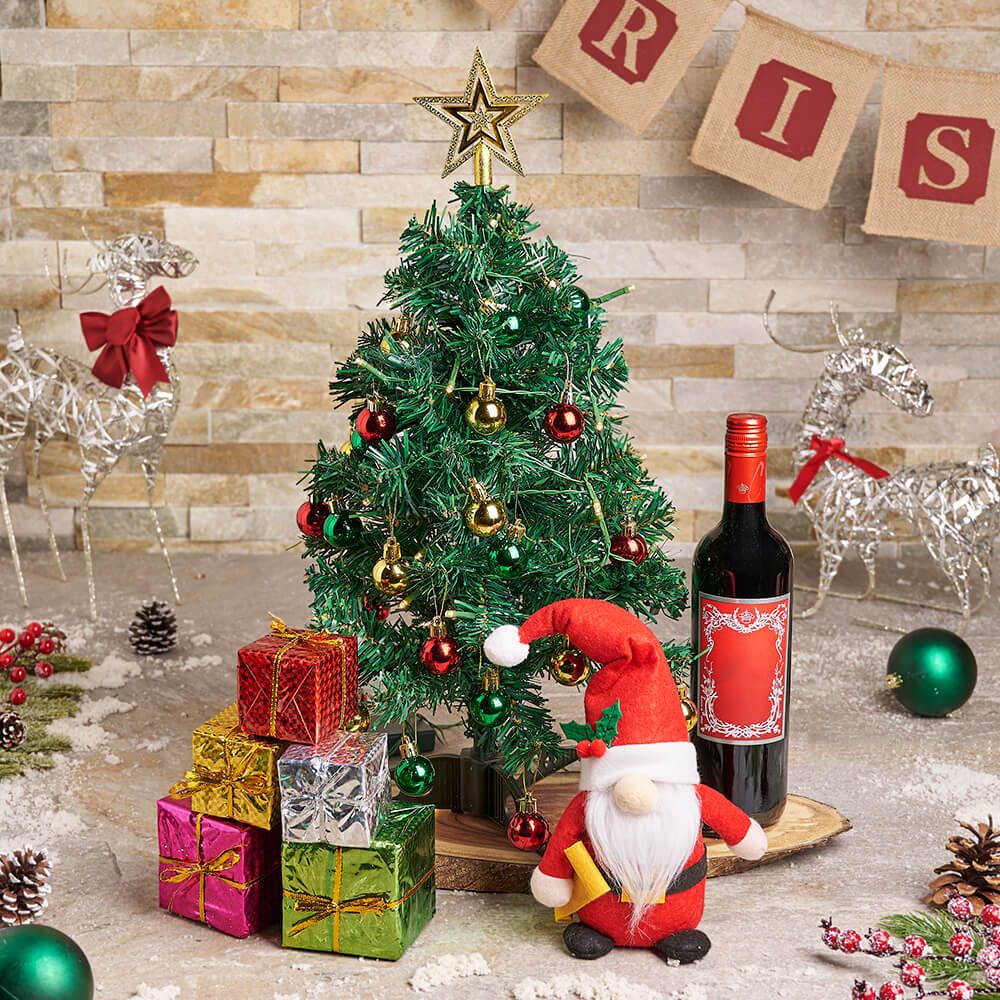 Christmas Tree & Wine Gift - Gift Baskets Delivery