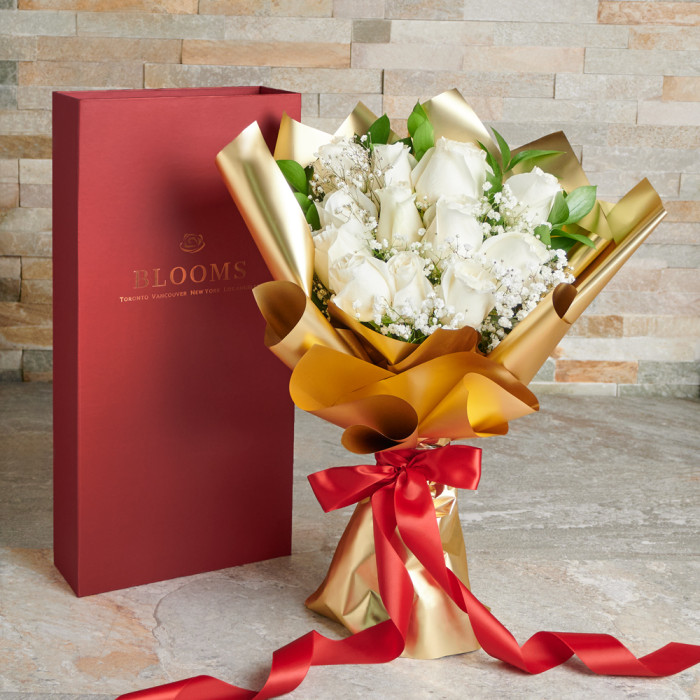 A Token of Love White Rose Bouquet – Valentine's Day Gifts – USA