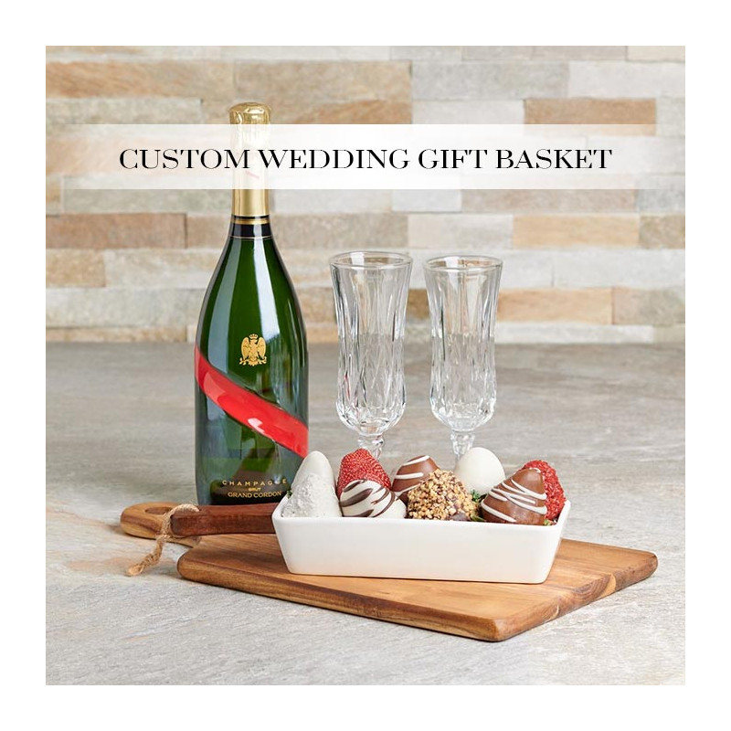 Custom Wedding Gift Baskets are very popular. The first step is to select  the basket or cutting board for your basket.