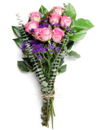Pink Roses, Eucalyptus, Statice with Mixed Green Foliage Flower Arrangement