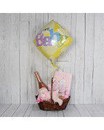 Pretty in Pink Baby Gift Basket with Champagne