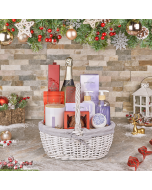 Champagne & Holiday Spa Basket, champagne gift, champagne, sparkling wine gift, sparkling wine, christmas gift, christmas, spa gift, spa, bath gift, bath, USA delivery