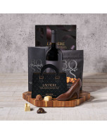 Dark Chocolates with Wine Gift Basket, chocolate gift, chocolate, gourmet gift, gourmet, wine gift, wine