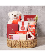 For My Sweetheart Gift Basket, Valentine's Day gifts, plush gifts, sparkling wine gifts