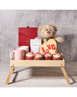 Warm Cuddles Tea Gift Basket , Valentine's Day gifts, plush gifts, cupcake gifts