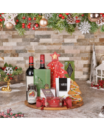Holiday Wine, Cheese & Chocolate Platter, wine gift, wine, christmas gift, christmas, chocolate gift, chocolate, cookie gift, cookie, USA delivery