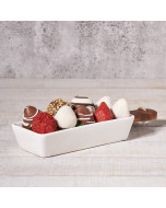 Boxwood Dish of Chocolate Dipped Strawberries, Valentine's Day gifts, chocolate covered strawberries