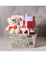"With Love From Paris" Gift Basket, Valentine's Day gifts, plush gifts, chocolate gifts