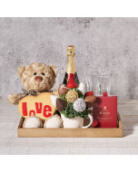 Sweets & Cuddles Gift Basket, Valentine's Day gifts, cookie gifts, plush gifts, sparkling wine gifts
