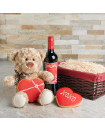 Valentine’s Day Wine & Bear Gift Set, Valentine's Day gifts, wine gifts, plush gifts, cookie gifts