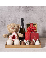 You Have My Heart Gift Basket, Valentine's Day gifts, chocolate covered strawberries, plush gifts, sparkling wine gifts