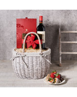 Romance in Paris Gift Basket, Valentine's Day gifts, wine gifts, chocolate gifts, chocolate covered strawberries