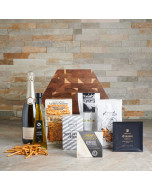 The Perfect Weekend Gift Set, gift baskets, baskets, wine gift baskets, sparkling wine, pretzels, crackers, cheese, brie, chocolate, pistachio, nuts, dark chocolate, gift USA