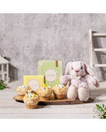 The Easter Treats Gift Basket, easter gift, easter, cupcake gift, cupcake, plush gift, plush, chocolate gift, chocolate, gourmet gift, gourmet